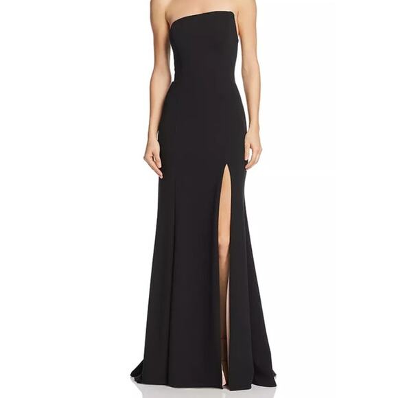 AQUA Ladies Solid Black Strapless Maxi Dress w/ Leg Slit, Size 0, NWT!